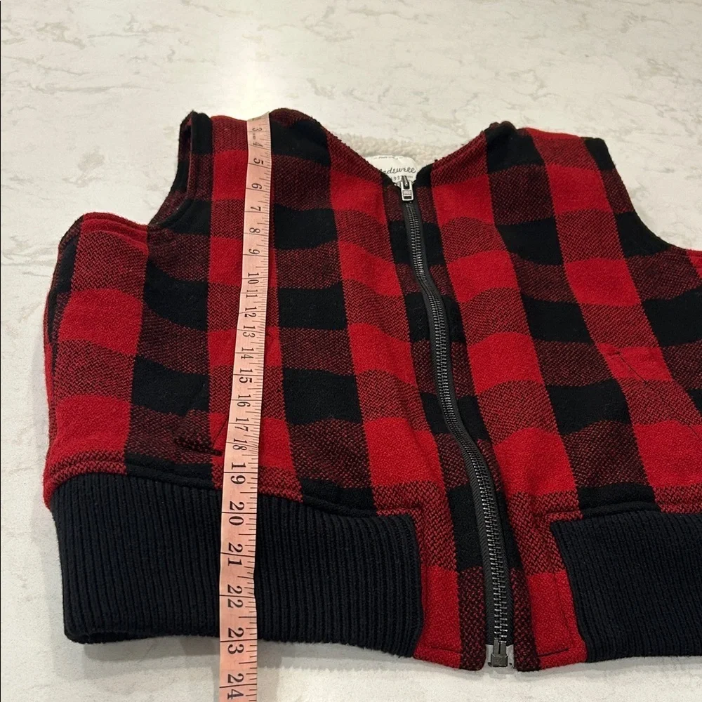 Madewell Wool Buffalo Check Sherpa Fleece Lined Vest Full Zip Knit Collar XL